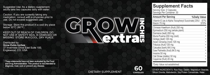 Grow Extra Inches Supplement Ingredients